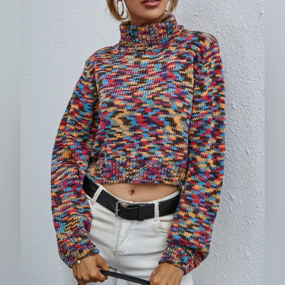 Marbled Pattern Turtleneck Sweater - image 3